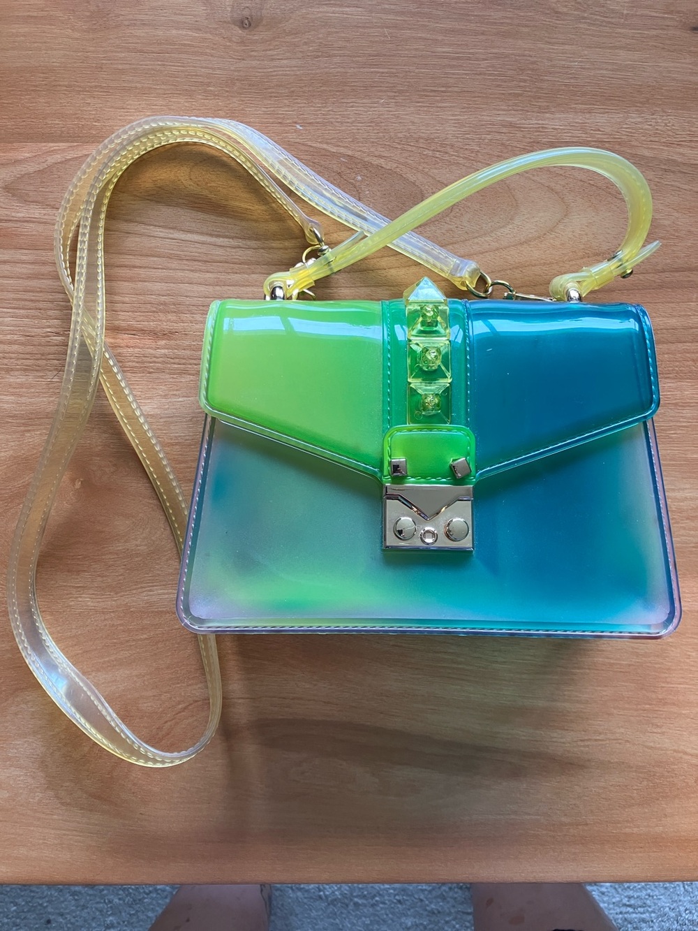 Jelly Purse Small Green-Yellow Crossbody with Strap